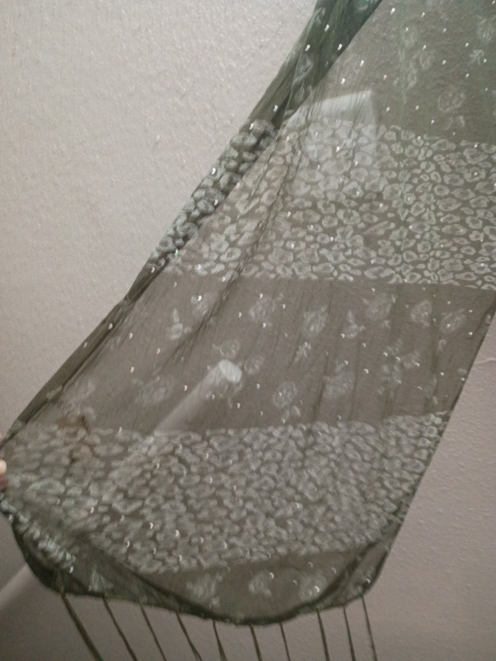 Gildan Olive Green Sheer Scarf with Subtle Animal Banding